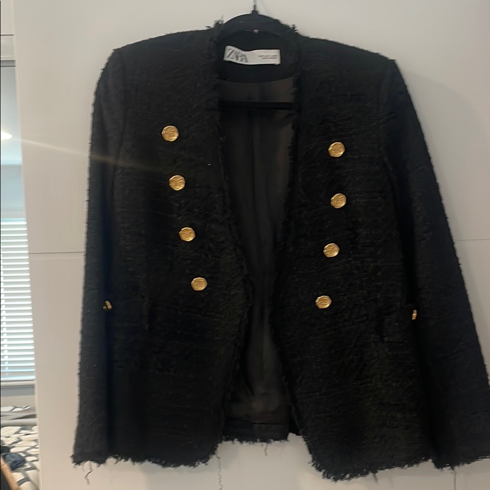 Zara Black and Gold Tweed Blazer